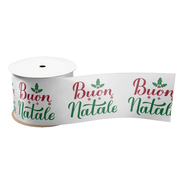 Buon Natale Red Green  Satin Ribbon (Spool)