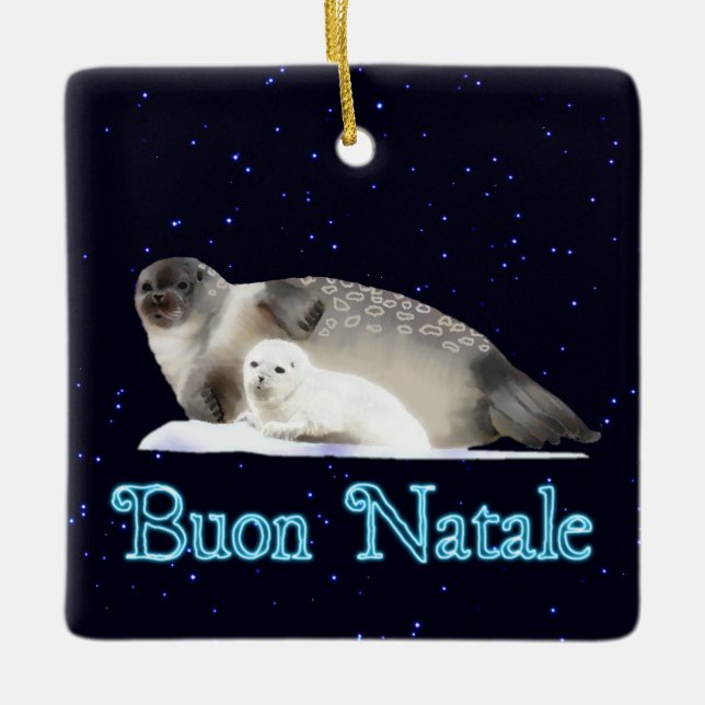 Buon Natale - Ringed Seal Ceramic Ornament (Front)
