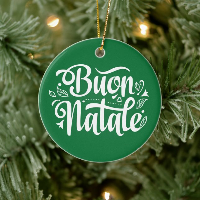 Buon Natale Simple Green Ceramic Ornament (Tree)