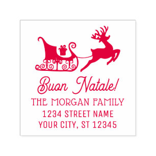Buon Natale Sleigh Reindeer Name Return Address Self-inking Stamp