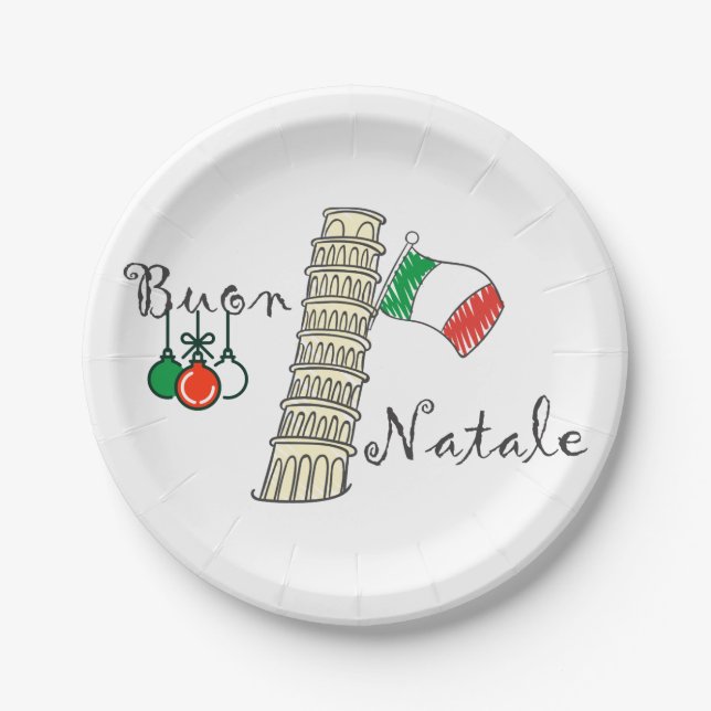 Buon Natale Tower of Pisa Paper Plate (Front)