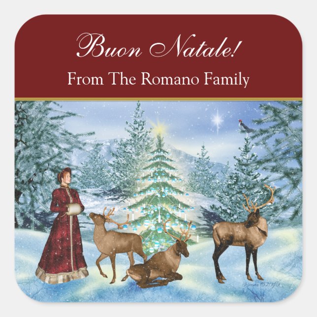 Buon Natale Victorian Personalized Gift Stickers (Front)