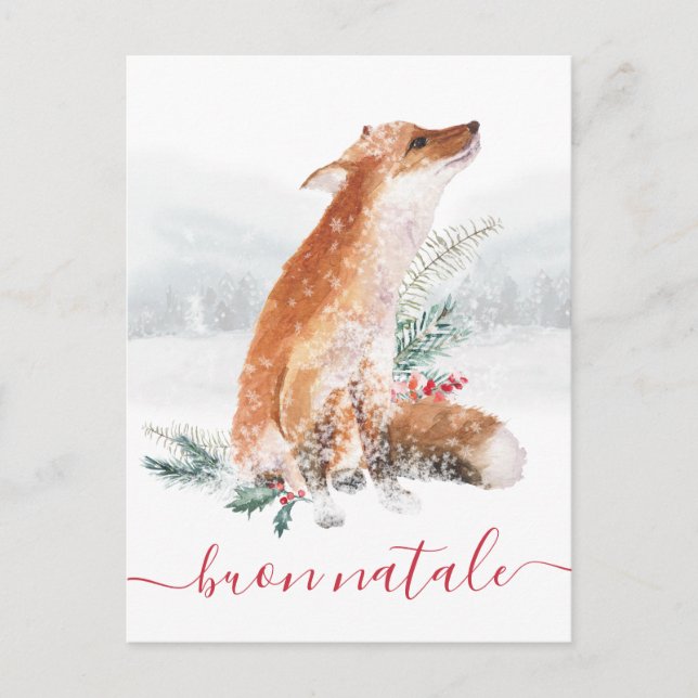 Buon Natale Volpe Rossa Scena di Bosco Invernale Postcard (Front)