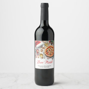 Buon Natale Watercolor Italian Christmas Party  Wine Label