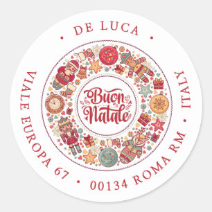 Buon Natale Wreath Return Address Classic Round Sticker