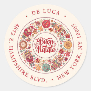 Buon Natale Wreath USA Red Return Address Label
