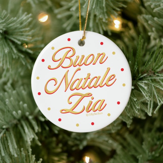 Buon Natale Zia Personalized Gold White Red Ceramic Ornament (Tree)