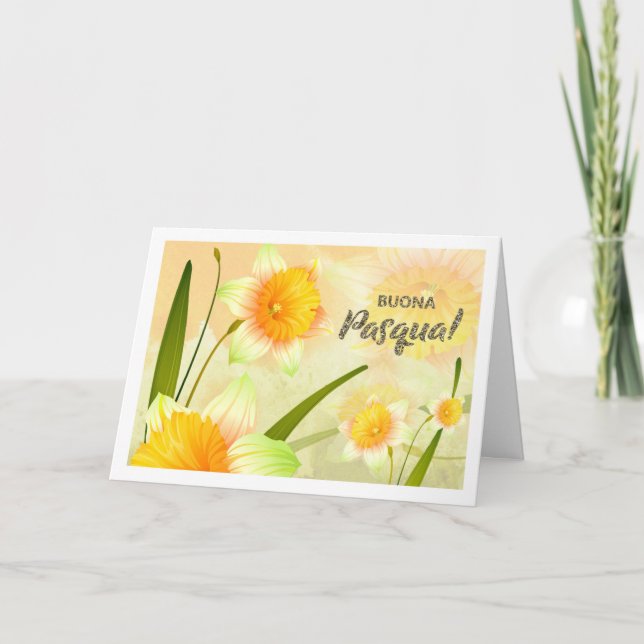 Buona Pasqua. Carte de Pâques Daffodiques en itali (Devant)