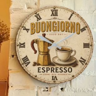 Buongiorno Espresso Vintage Italian Coffee Large Clock