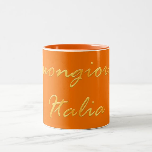 Buongiorno Italia. Golden gradient text. Two-Tone Coffee Mug (Center)