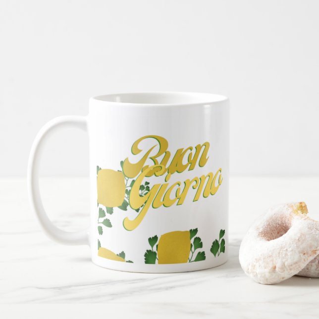 BuonGiorno Italian Hello Retro Typography  Coffee Mug (With Donut)