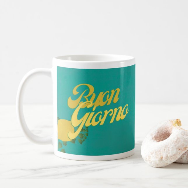 BuonGiorno Italian Hello Retro Typography  Coffee Mug (With Donut)