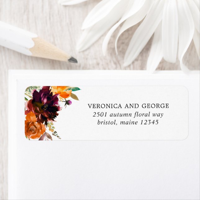 Burange Burgundy Rustic Floral Adresse de retour (En situation)