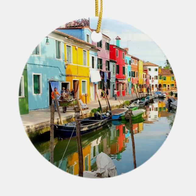 Burano island near Venice, Rainbow Houses in Italy Ceramic Ornament (Front)