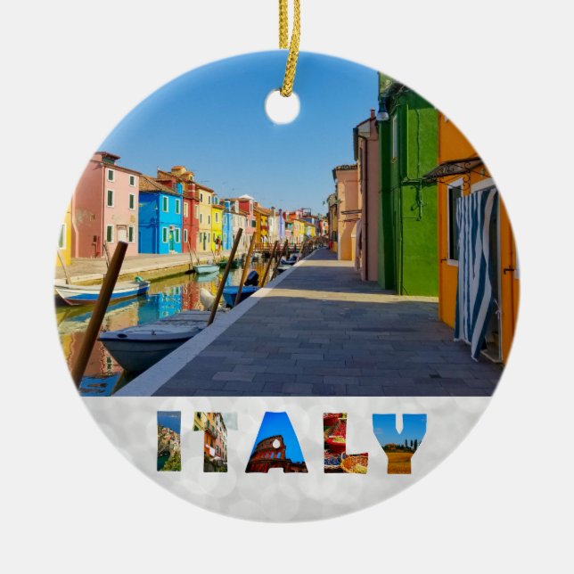 Burano Italy Colourful Italian Houses on Canal Ceramic Ornament (Front)