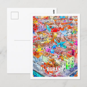 Burano Italy Famous Travel Place Watercolor Postcard