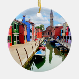 Burano, Italy Italian Colorful Houses & Boat Canal Ceramic Ornament