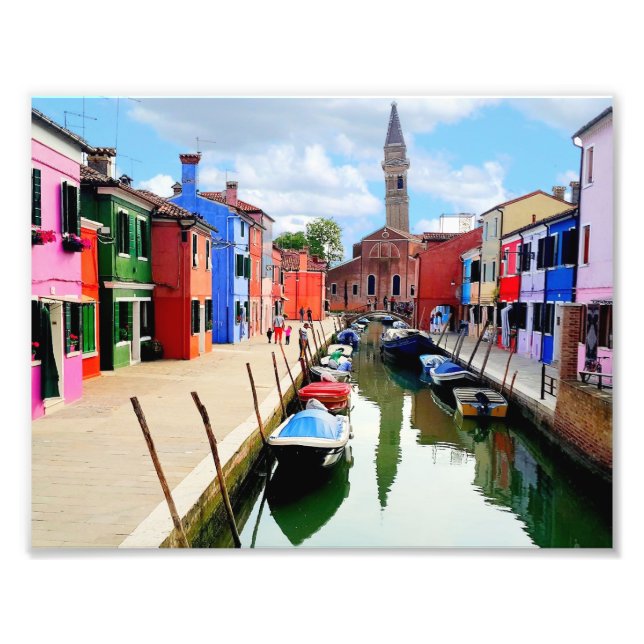 Burano, Italy Italian Colourful Houses & Boat Cana Photo Print (Front)