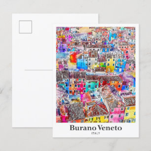 Burano Veneto Italy Travel Watercolor Hand Drawn Postcard