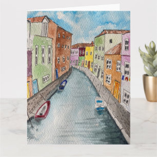 Burano Venice Bright coloured houses Card