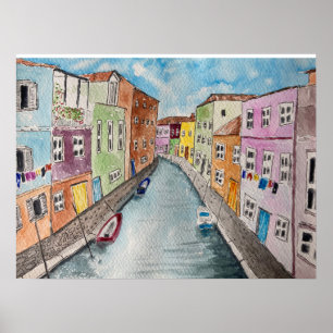 Burano Venice Bright coloured houses Poster