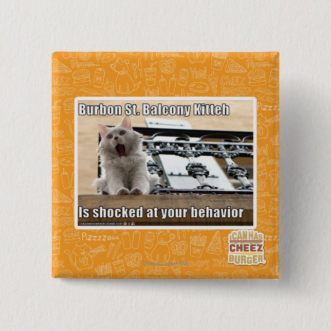 Burbon St. Balcony Kitteh 2 Inch Square Button (Front)