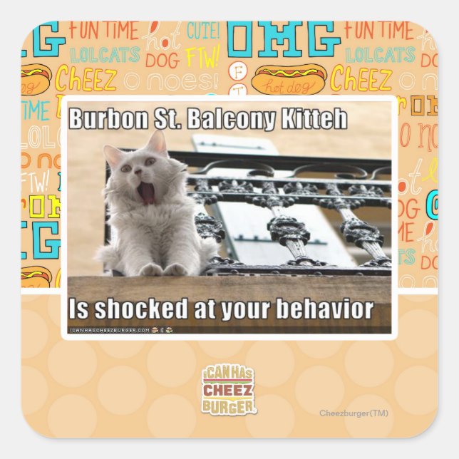 Burbon St. Balcony Kitteh Square Sticker (Front)