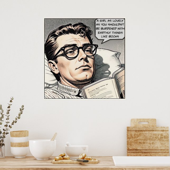 Burdened With Books 1950's Romance Comic Poster (Kitchen)