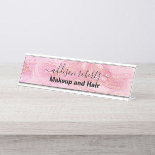 Bureau d'aquarelle rose moderne Nom Plaque