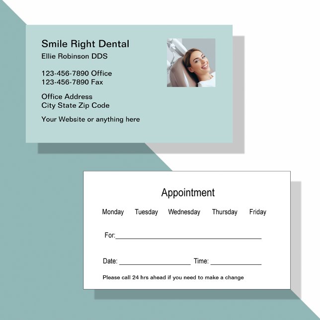 Bureau des dentistes du sourire Cartes de visite d (Smiling patient Dentist appointment cards)