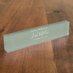 Bureau Vert Sage Professionnel Plaque Nom