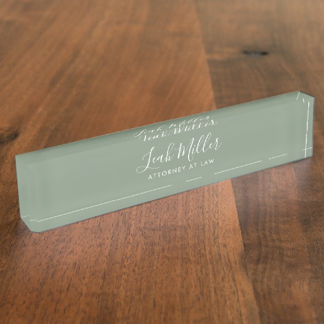 Bureau Vert Sage Professionnel Plaque Nom (Taille)