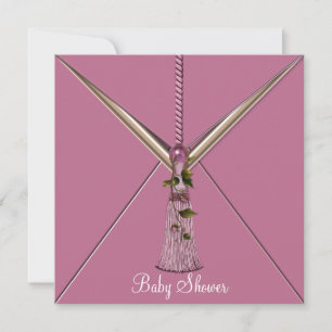 Bureaux de rose Tassel Baby Girl Shower Invitation
