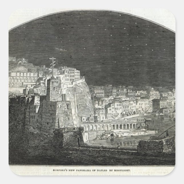 Burford's New Panorama of Naples by Moonlight Square Sticker (Front)