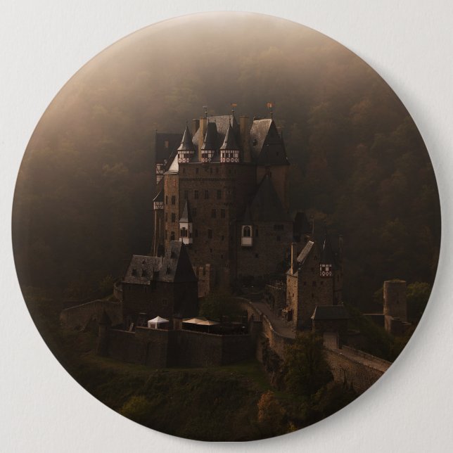Burg Eltz castle in the morning fog 6 Inch Round Button (Front)