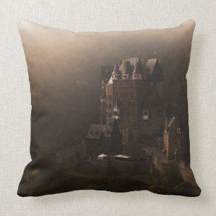 Burg Eltz castle in the morning fog Throw Pillow