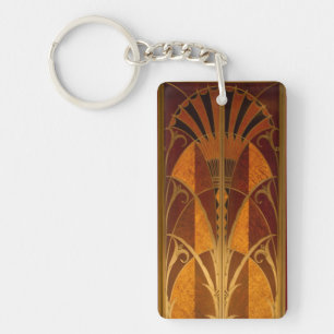 Burgandy and Gold Art Deco Keychain