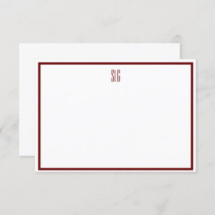 Burgandy and White Monogrammed Flat Note Card