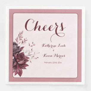 Burgandy  Dusty Rose Floral Wedding  Napkin