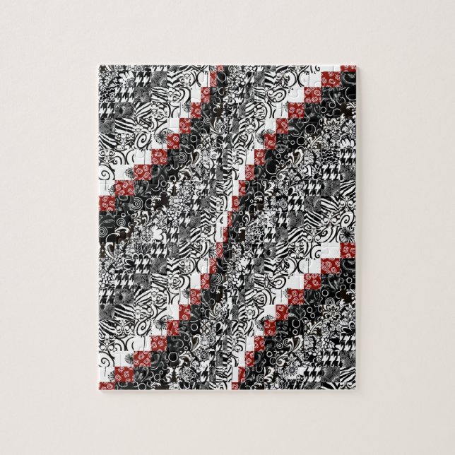 Burgello Quilt Pattern Customize Red Black Jigsaw Puzzle (Vertical)