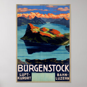 Bürgenstock Switzerland Vintage Travel Poster