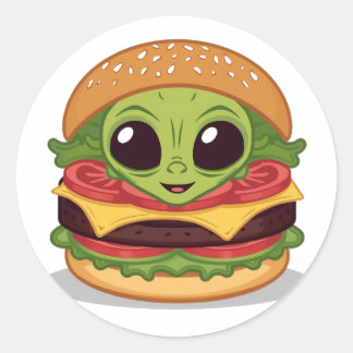 Burger Alien – Funny Food Character Art Classic Round Sticker