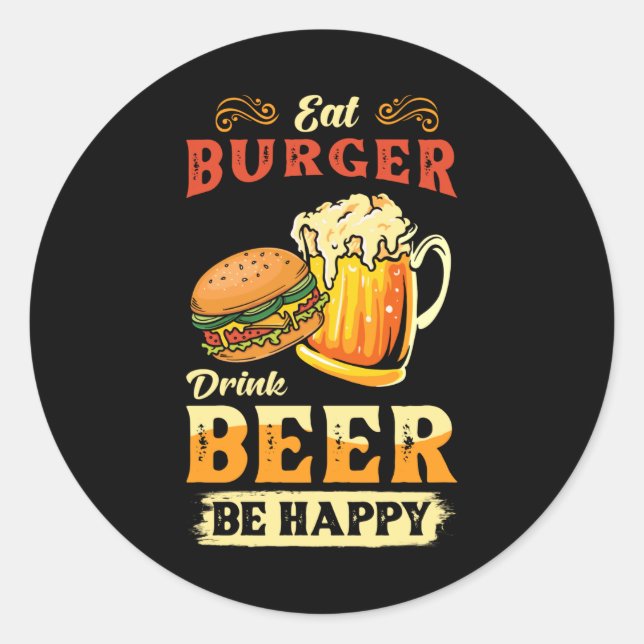 Burger And Beer Classic Round Sticker (Front)