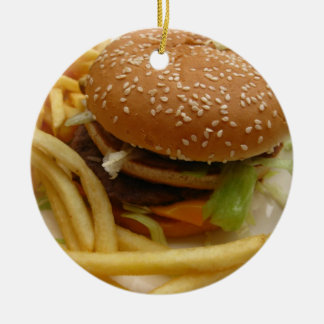 burger and fries ceramic ornament