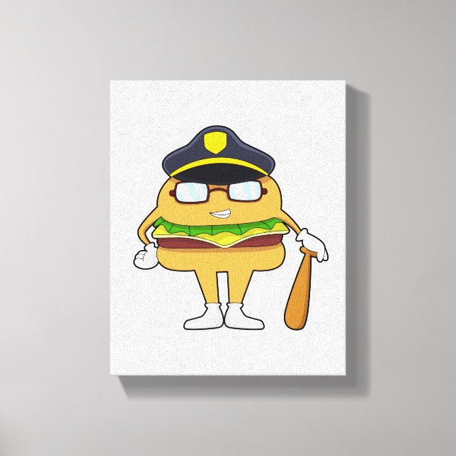 Burger as Police officer with Police hat Canvas Print (Front)
