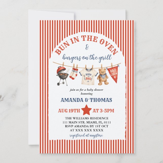 Burger BBQ Bear Baby Shower Invitation (Front)