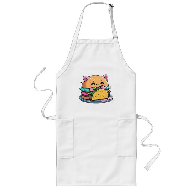 Burger Cat Taco - Cute, Whimsical, Funny, Food Long Apron (Front)