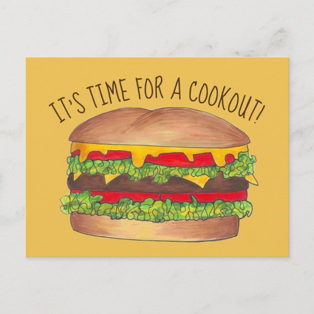 Burger Cheeseburger Reunion Picnic Cookout Party Invitation Postcard (Front)