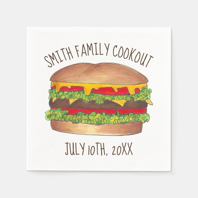 Burger Cheeseburger Reunion Picnic Cookout Party Napkin (Front)