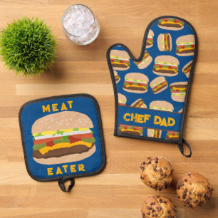 Burger Chef Dad Personalized Meat Eater Oven Mitt & Pot Holder Set